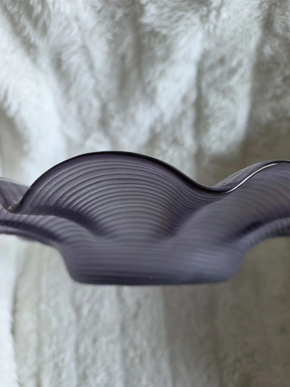 Vintage Mikasa Scalloped Glass Serving Bowl in Frosted Light Purple